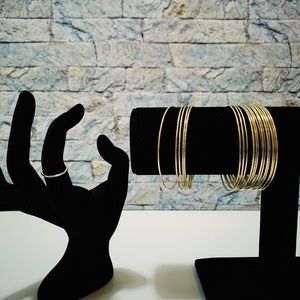 Matching Thin Gold Bangle Set with Midi Ring